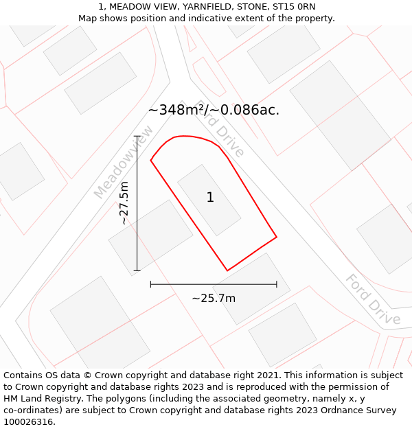 1, MEADOW VIEW, YARNFIELD, STONE, ST15 0RN: Plot and title map