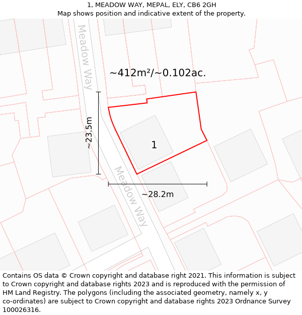 1, MEADOW WAY, MEPAL, ELY, CB6 2GH: Plot and title map