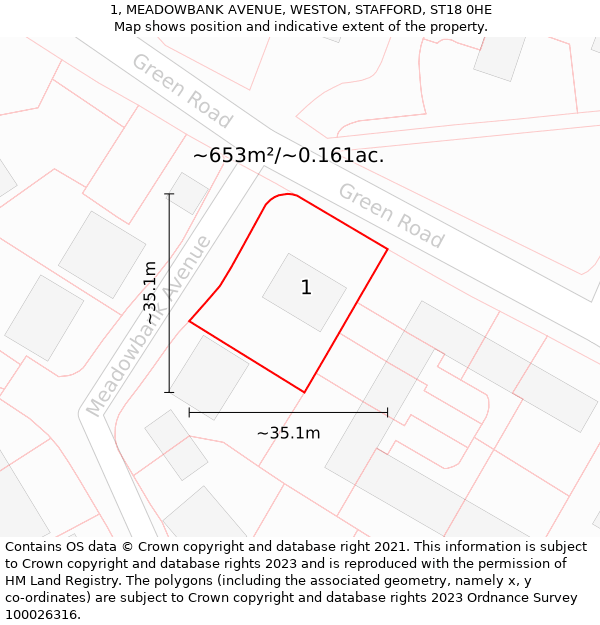 1, MEADOWBANK AVENUE, WESTON, STAFFORD, ST18 0HE: Plot and title map