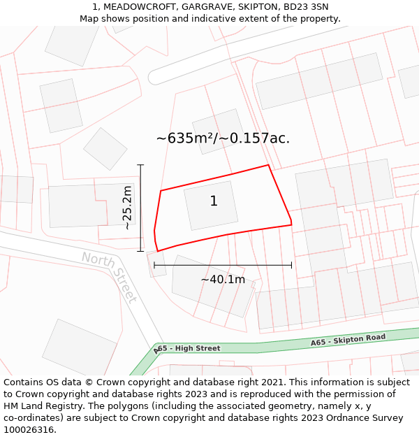 1, MEADOWCROFT, GARGRAVE, SKIPTON, BD23 3SN: Plot and title map