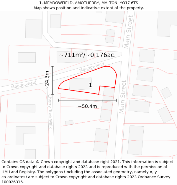 1, MEADOWFIELD, AMOTHERBY, MALTON, YO17 6TS: Plot and title map