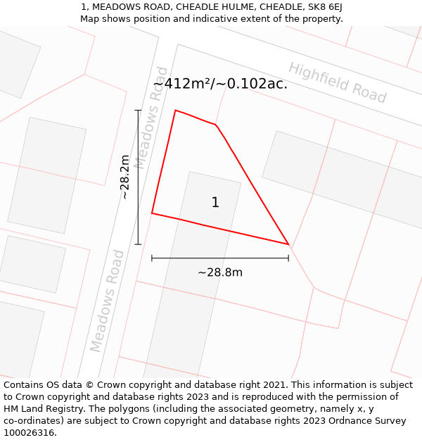 1, MEADOWS ROAD, CHEADLE HULME, CHEADLE, SK8 6EJ: Plot and title map