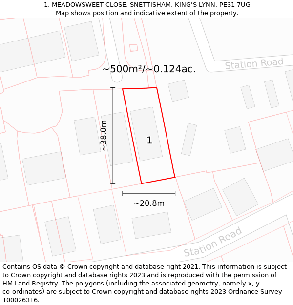 1, MEADOWSWEET CLOSE, SNETTISHAM, KING'S LYNN, PE31 7UG: Plot and title map