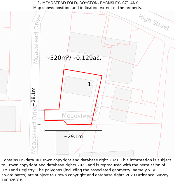 1, MEADSTEAD FOLD, ROYSTON, BARNSLEY, S71 4NY: Plot and title map