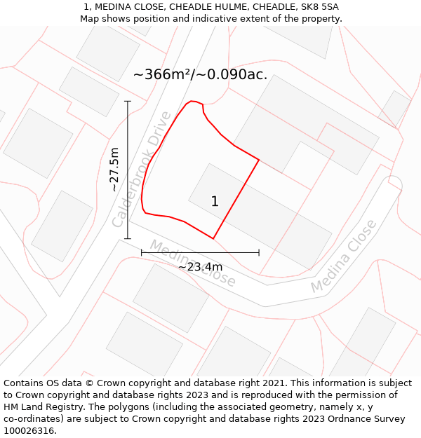 1, MEDINA CLOSE, CHEADLE HULME, CHEADLE, SK8 5SA: Plot and title map