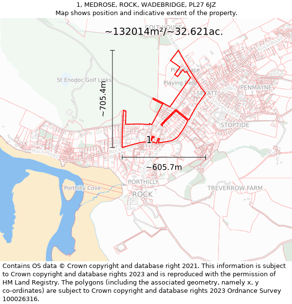 1, MEDROSE, ROCK, WADEBRIDGE, PL27 6JZ: Plot and title map