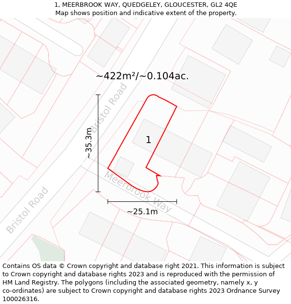 1, MEERBROOK WAY, QUEDGELEY, GLOUCESTER, GL2 4QE: Plot and title map