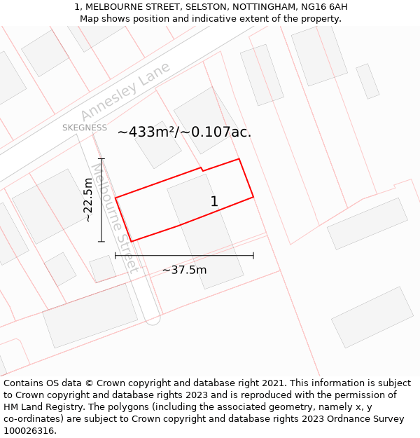 1, MELBOURNE STREET, SELSTON, NOTTINGHAM, NG16 6AH: Plot and title map