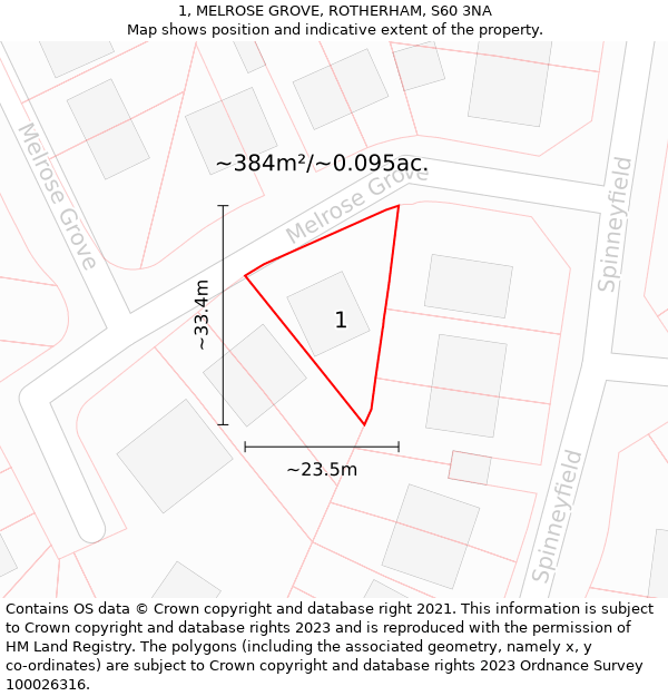 1, MELROSE GROVE, ROTHERHAM, S60 3NA: Plot and title map