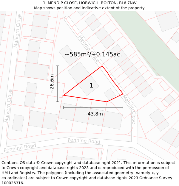 1, MENDIP CLOSE, HORWICH, BOLTON, BL6 7NW: Plot and title map