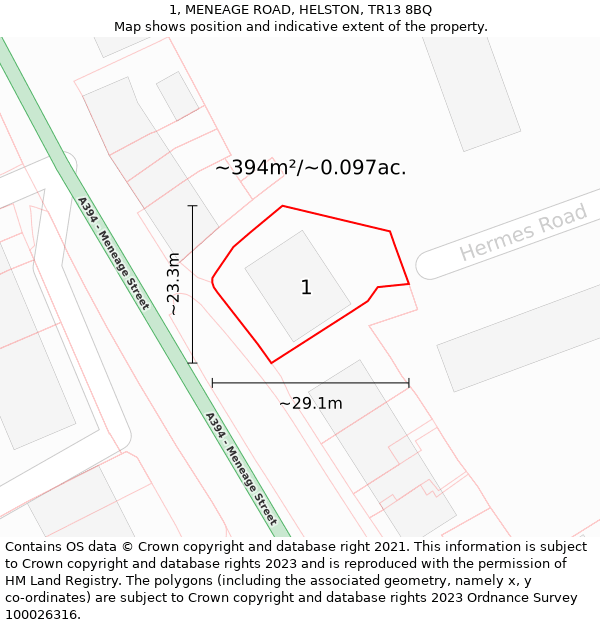 1, MENEAGE ROAD, HELSTON, TR13 8BQ: Plot and title map