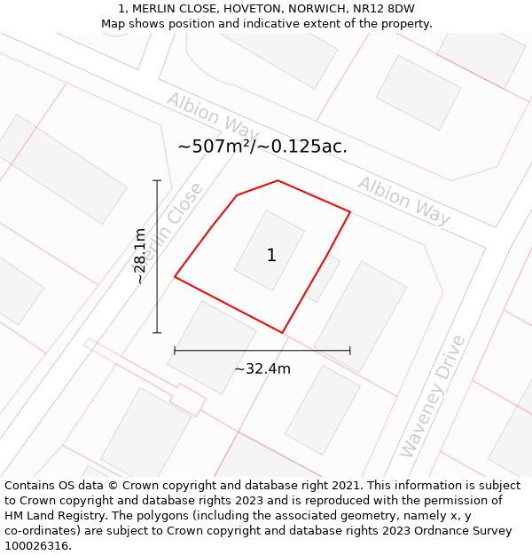 1, MERLIN CLOSE, HOVETON, NORWICH, NR12 8DW: Plot and title map