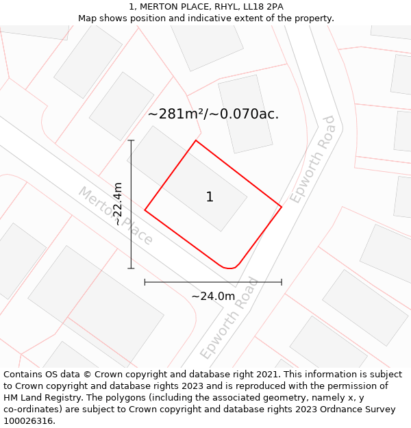 1, MERTON PLACE, RHYL, LL18 2PA: Plot and title map