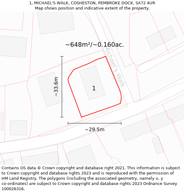 1, MICHAEL'S WALK, COSHESTON, PEMBROKE DOCK, SA72 4UR: Plot and title map