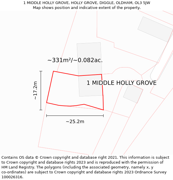 1 MIDDLE HOLLY GROVE, HOLLY GROVE, DIGGLE, OLDHAM, OL3 5JW: Plot and title map