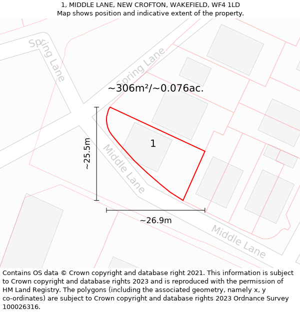 1, MIDDLE LANE, NEW CROFTON, WAKEFIELD, WF4 1LD: Plot and title map