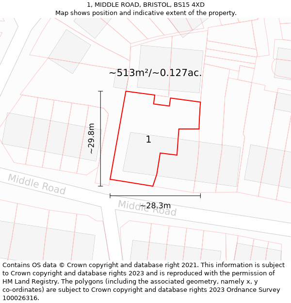 1, MIDDLE ROAD, BRISTOL, BS15 4XD: Plot and title map