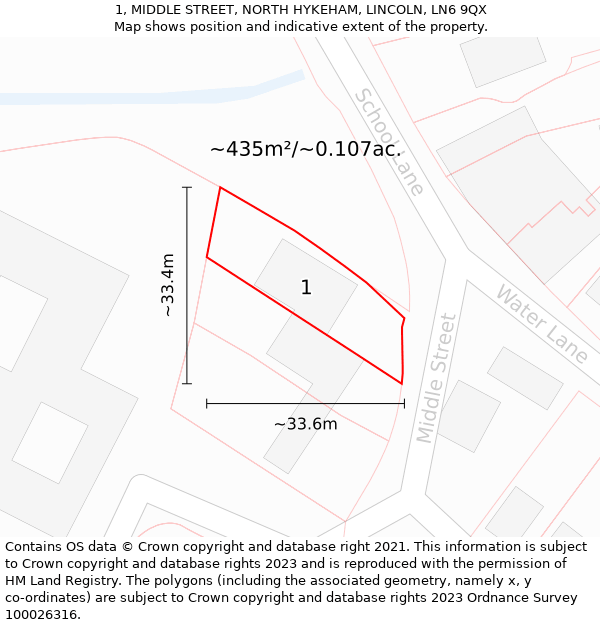 1, MIDDLE STREET, NORTH HYKEHAM, LINCOLN, LN6 9QX: Plot and title map