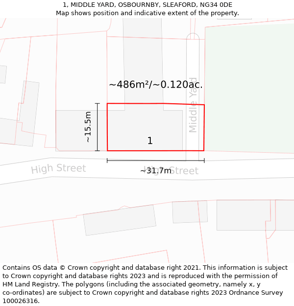 1, MIDDLE YARD, OSBOURNBY, SLEAFORD, NG34 0DE: Plot and title map