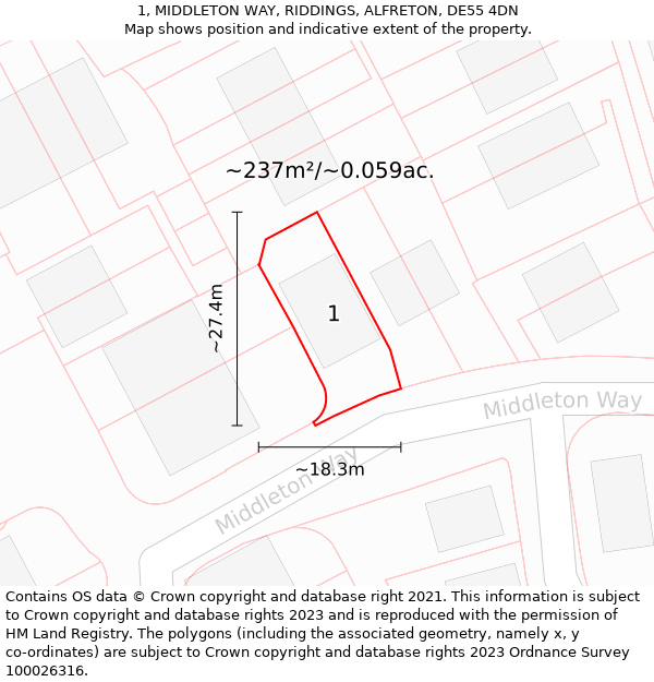 1, MIDDLETON WAY, RIDDINGS, ALFRETON, DE55 4DN: Plot and title map