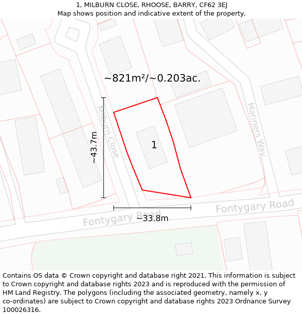 1, MILBURN CLOSE, RHOOSE, BARRY, CF62 3EJ: Plot and title map