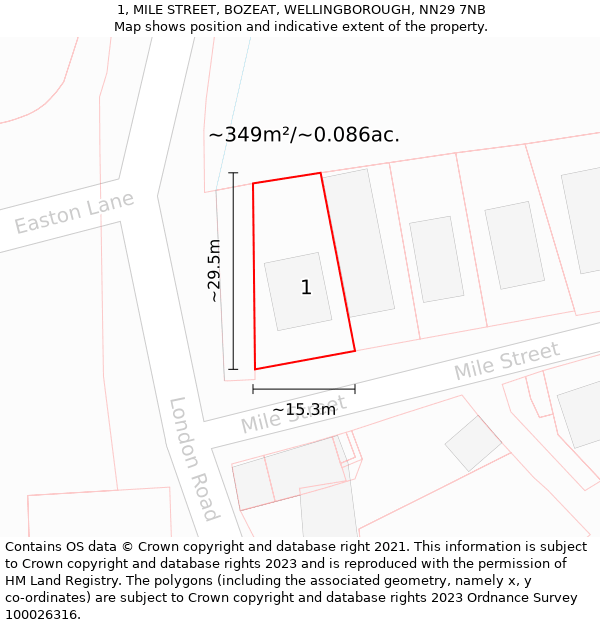 1, MILE STREET, BOZEAT, WELLINGBOROUGH, NN29 7NB: Plot and title map