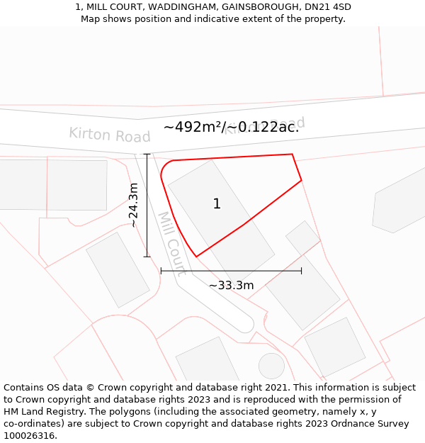 1, MILL COURT, WADDINGHAM, GAINSBOROUGH, DN21 4SD: Plot and title map