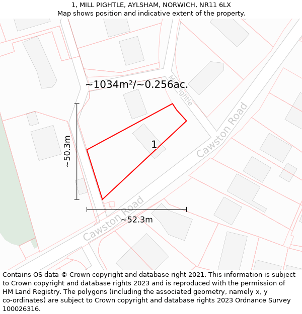 1, MILL PIGHTLE, AYLSHAM, NORWICH, NR11 6LX: Plot and title map