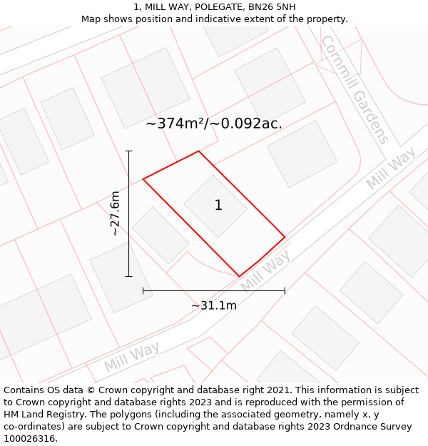 1, MILL WAY, POLEGATE, BN26 5NH: Plot and title map