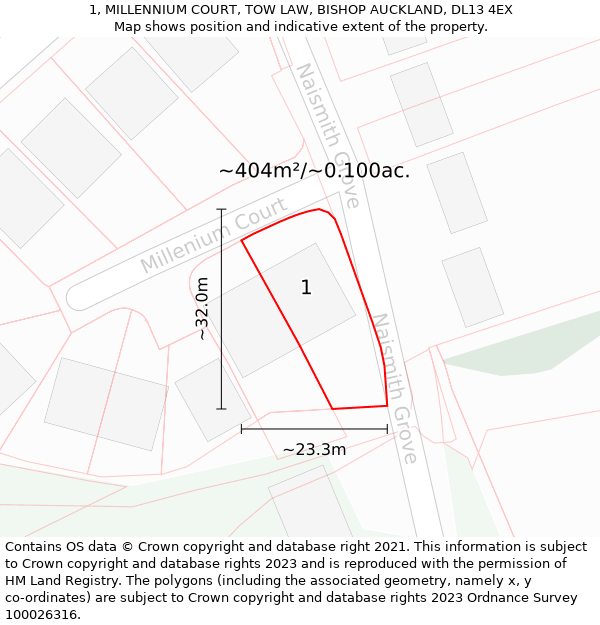 1, MILLENNIUM COURT, TOW LAW, BISHOP AUCKLAND, DL13 4EX: Plot and title map