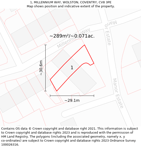 1, MILLENNIUM WAY, WOLSTON, COVENTRY, CV8 3PE: Plot and title map