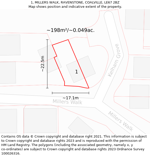 1, MILLERS WALK, RAVENSTONE, COALVILLE, LE67 2BZ: Plot and title map