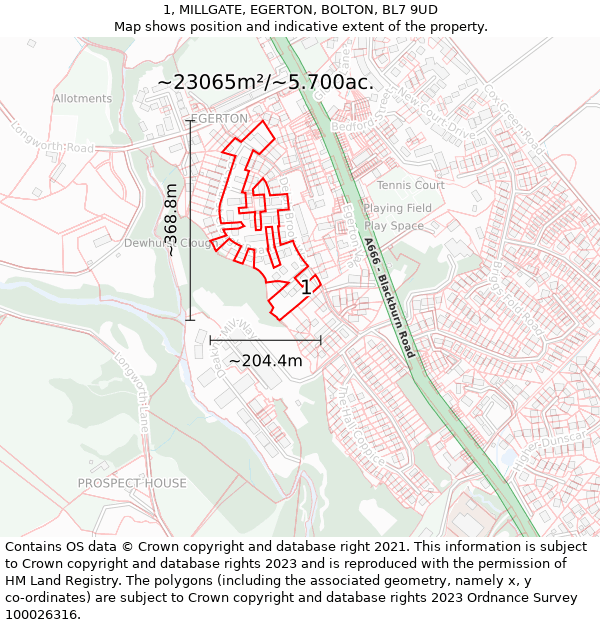 1, MILLGATE, EGERTON, BOLTON, BL7 9UD: Plot and title map