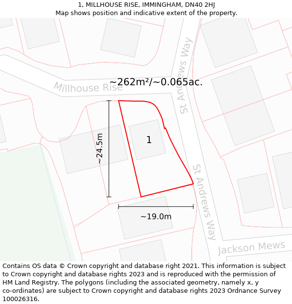 1, MILLHOUSE RISE, IMMINGHAM, DN40 2HJ: Plot and title map