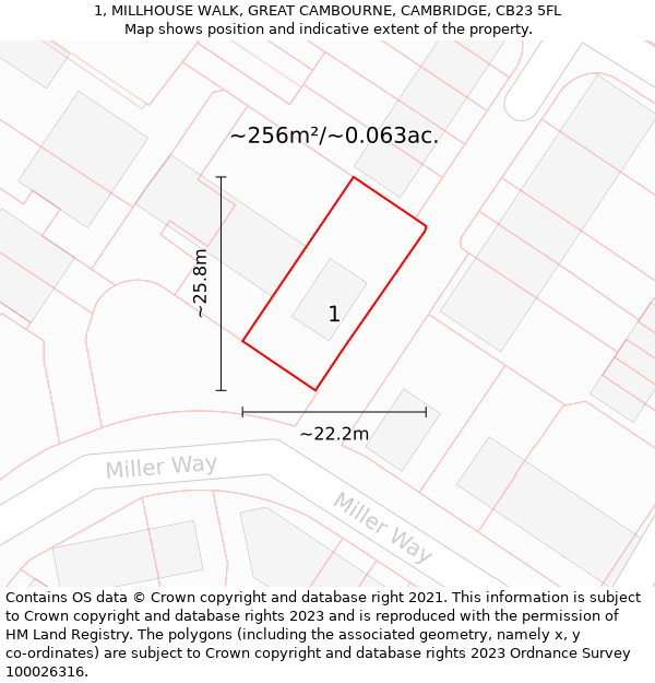 1, MILLHOUSE WALK, GREAT CAMBOURNE, CAMBRIDGE, CB23 5FL: Plot and title map