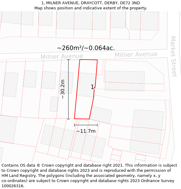 1, MILNER AVENUE, DRAYCOTT, DERBY, DE72 3ND: Plot and title map