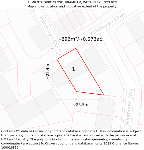 1, MILNTHORPE CLOSE, BRAMHAM, WETHERBY, LS23 6TG: Plot and title map