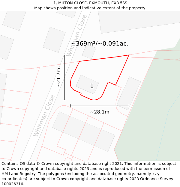 1, MILTON CLOSE, EXMOUTH, EX8 5SS: Plot and title map