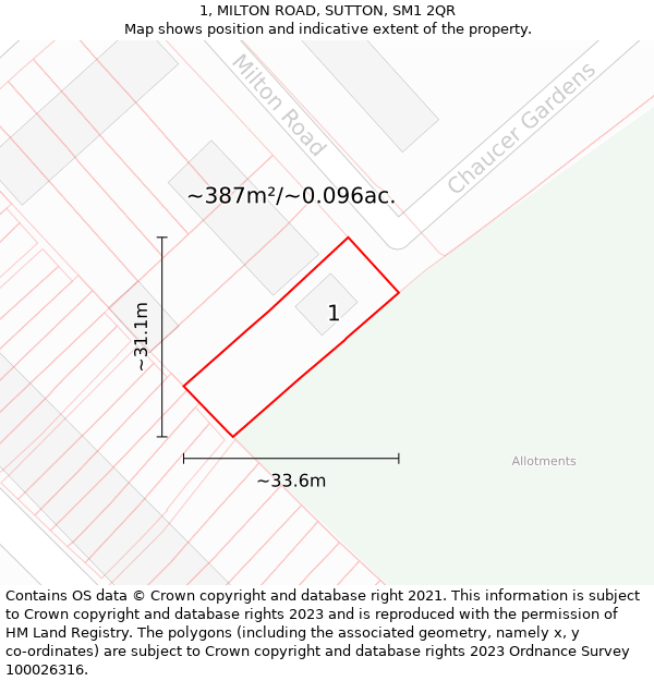 1, MILTON ROAD, SUTTON, SM1 2QR: Plot and title map