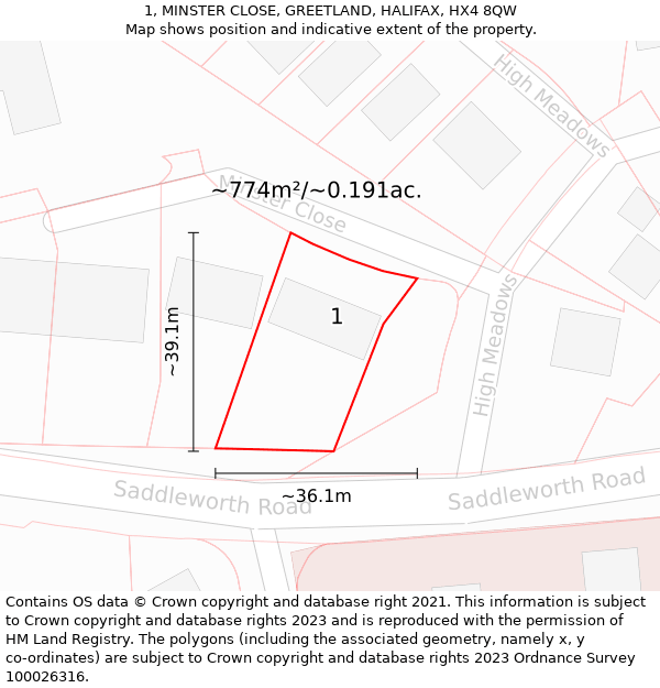 1, MINSTER CLOSE, GREETLAND, HALIFAX, HX4 8QW: Plot and title map