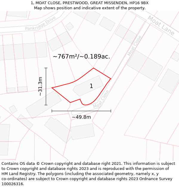 1, MOAT CLOSE, PRESTWOOD, GREAT MISSENDEN, HP16 9BX: Plot and title map