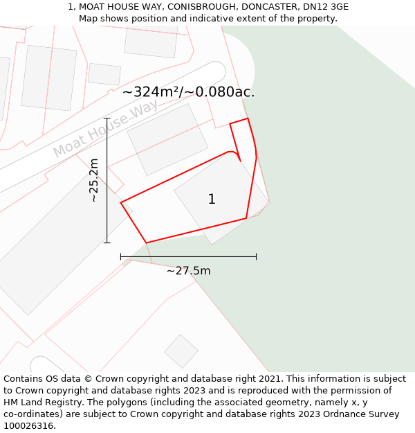 1, MOAT HOUSE WAY, CONISBROUGH, DONCASTER, DN12 3GE: Plot and title map