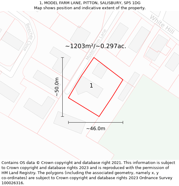 1, MODEL FARM LANE, PITTON, SALISBURY, SP5 1DG: Plot and title map