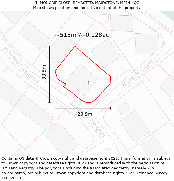 1, MONCRIF CLOSE, BEARSTED, MAIDSTONE, ME14 4QG: Plot and title map