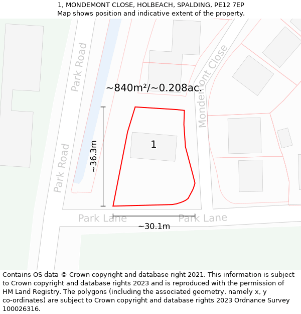 1, MONDEMONT CLOSE, HOLBEACH, SPALDING, PE12 7EP: Plot and title map