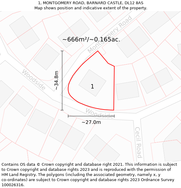 1, MONTGOMERY ROAD, BARNARD CASTLE, DL12 8AS: Plot and title map