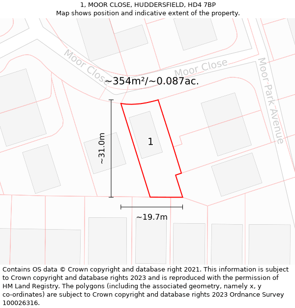 1, MOOR CLOSE, HUDDERSFIELD, HD4 7BP: Plot and title map