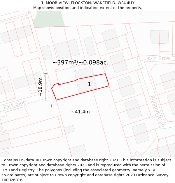 1, MOOR VIEW, FLOCKTON, WAKEFIELD, WF4 4UY: Plot and title map