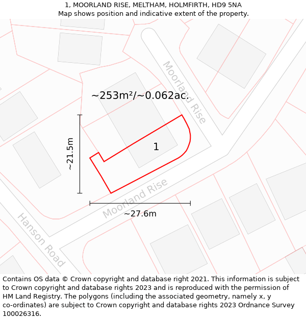 1, MOORLAND RISE, MELTHAM, HOLMFIRTH, HD9 5NA: Plot and title map