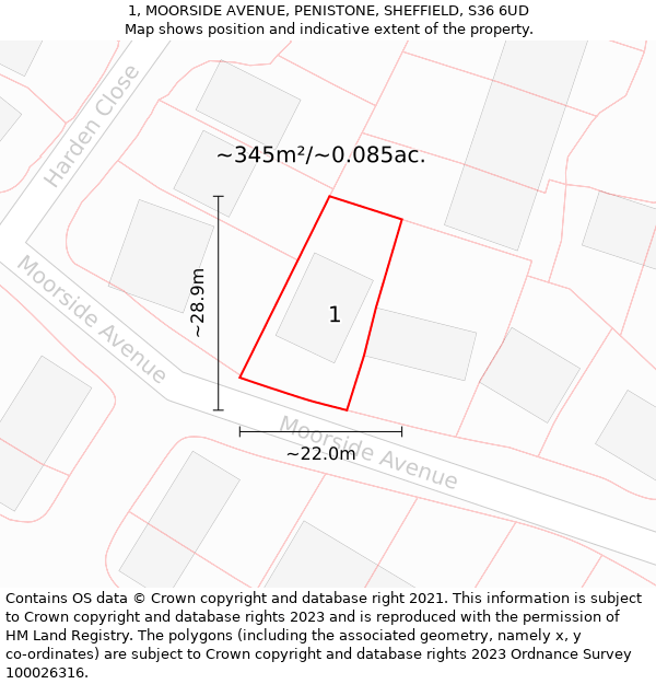 1, MOORSIDE AVENUE, PENISTONE, SHEFFIELD, S36 6UD: Plot and title map